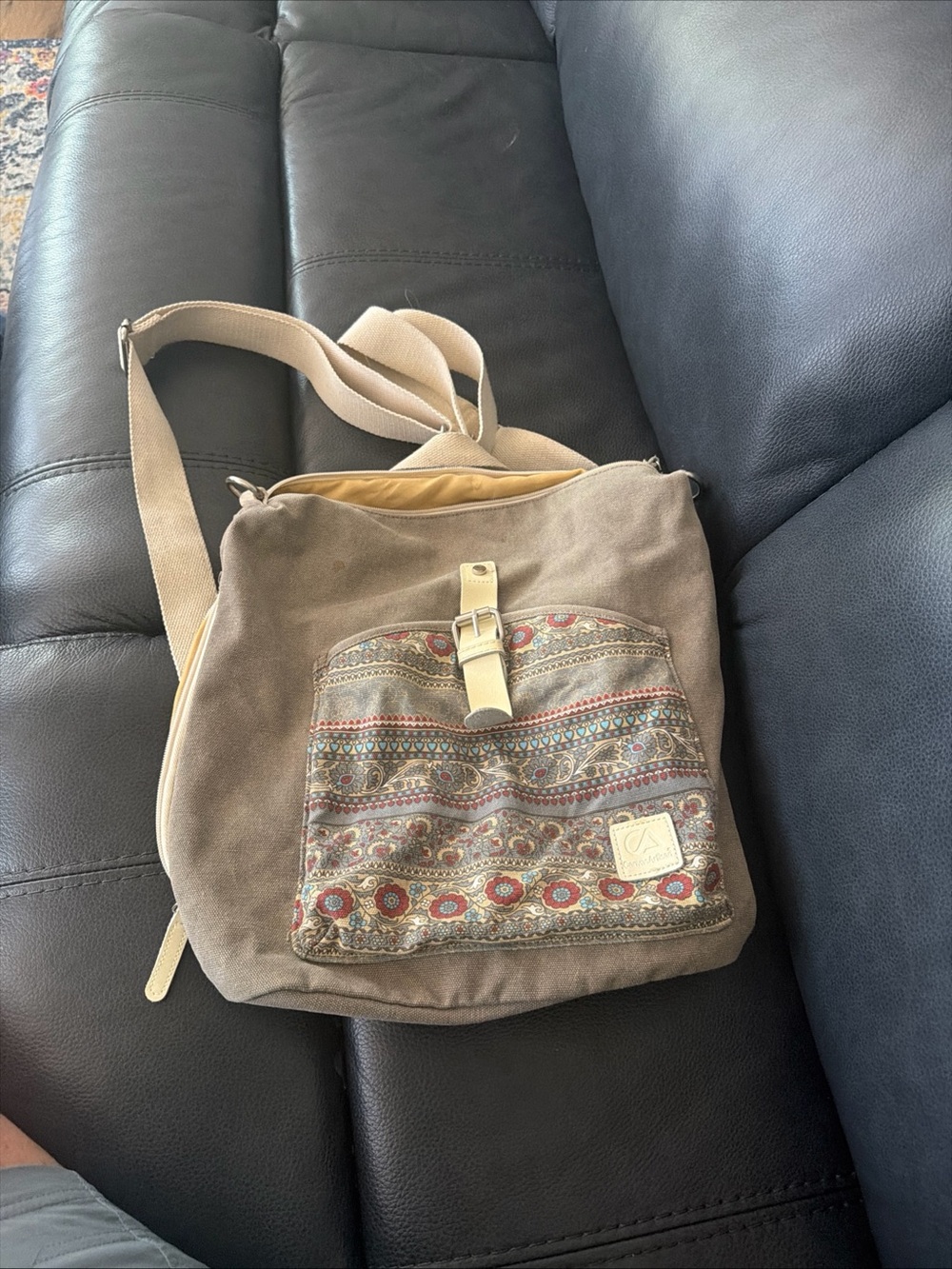Source Unknown Tan Canvas Backpack with Paisley Front Pocket - Picture 10 of 10